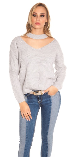 Trendy V-Cut knit jumper Grey